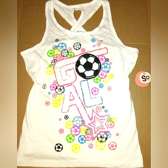 NWT Tween Girls 'So' Criss Cross Keyhole ⚽ Soccor Theme Graphic Tank Top - Picture 3 of 12